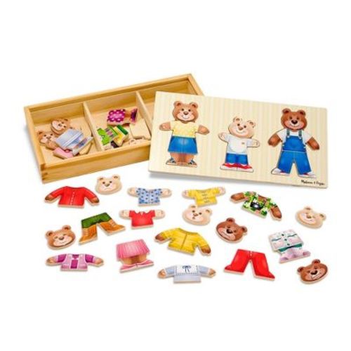 Melissa & Doug Mix 'n Match Wooden Bear Family Dress-Up Puzzle With Storage Case (45pc): Educational Toy for Fine Motor Skills