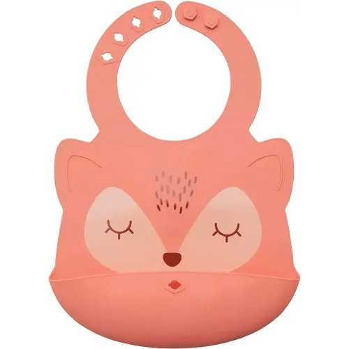Tiny Twinkle Roll-Up Silicone Bib - Soft, Durable, Easy Clean Waterproof Silicone Bibs With Food Catcher (Coral, Infant)