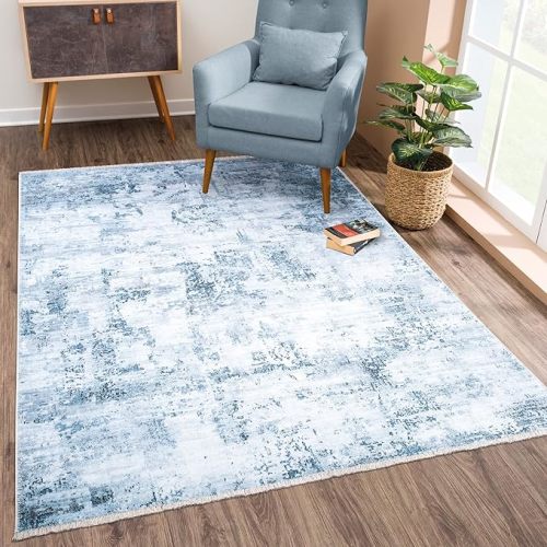 Bloom Rugs Caria Washable Non-Slip 3x5 Rug - Blue/Gray Modern Abstract Area Rug for Living Room, Bedroom, Dining Room, and Kitchen - Exact Size: 3' x 5'