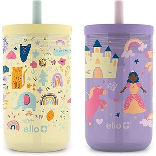 Ello Bop 2-Pack 12oz Kids Plastic Tumbler Set with Carry Loop | Leak-Proof Slider Lid | Removable Spill Resistent Soft Straw | BPA-Free