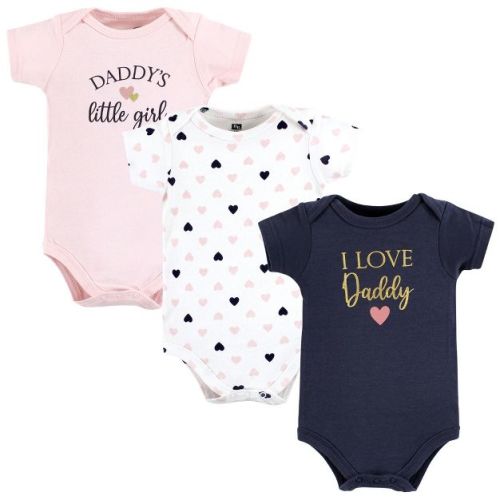 Hudson Baby Infant Girl Cotton Bodysuits, Girl Daddy Pink Navy 3Pk