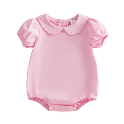 Merqwadd Baby Boy Girl Bubble Romper Infant Short Sleeve Collar Romper Oversize T-shirt Cotton Bodysuit Top