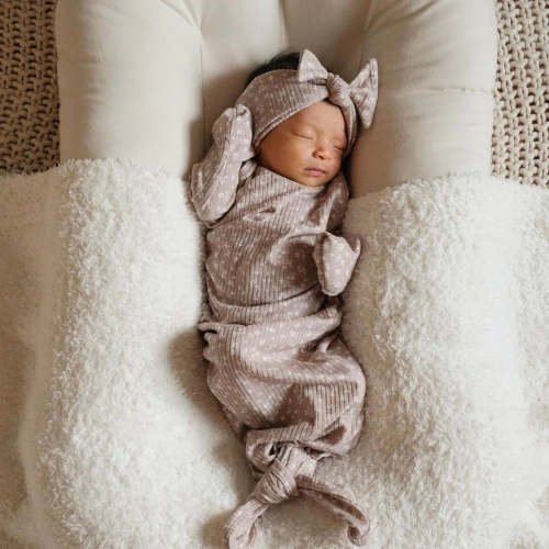 Sleeper and Bow Set- Taupe Floral