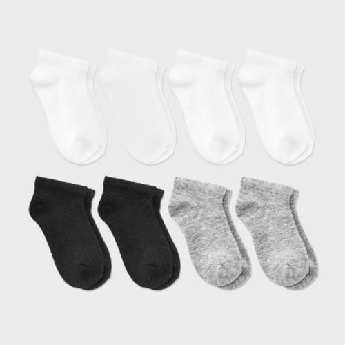 Toddler 8pk Low Cut Socks - Dealworthy™ 4T-5T White/Gray/Black: Knit Banded Cuff, Lightweight Fabric