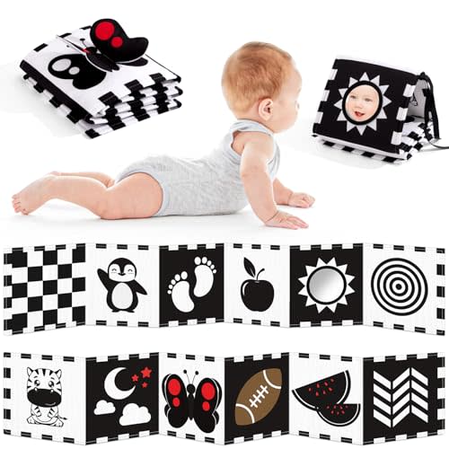 Yeeeasy High Contrast Baby Book and Sensory Toy Set for 3 Months  Soft Crinkle Pages, Tummy Time Development, and Safe Mirror for Visual Stimulation  Ideal Newborn Gift for Boys and Girls