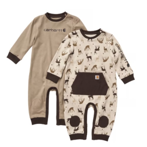 Carhartt Deer Print Long-Sleeve Coveralls 2-Pair Set for Baby Boys - 3M