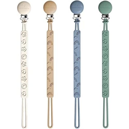 Cuddle Campus Pacifier Clip,Pack of 4 Pacifier Holder Clip with One Piece Design,Soft Flexible Silicone Baby Pacifier Holder with Texture for Boy and Girl