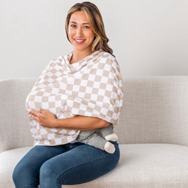 Itzy Ritzy Mom Boss Multi Use Cover - Tan Check
