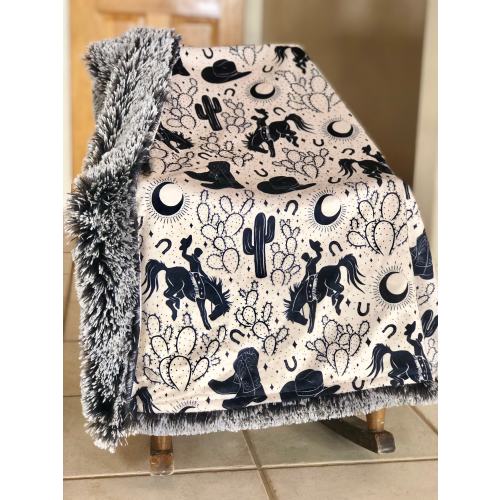 The Midnight Rodeo Blanket on Cream Minky
