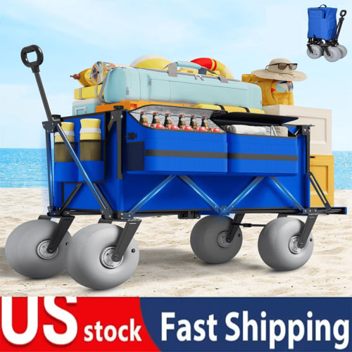 Beach Wagon with Big Wheels for Sand - 450lbs Load Heavy Duty Wagons Carts Fold