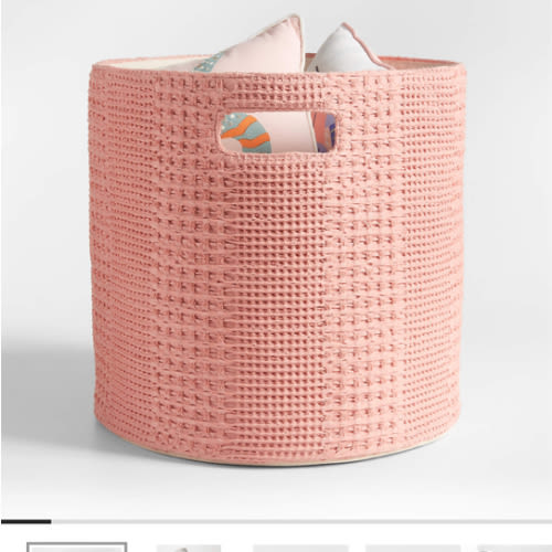 Nella Rose Pink Cotton Waffle Weave Large Storage Bin with Handles