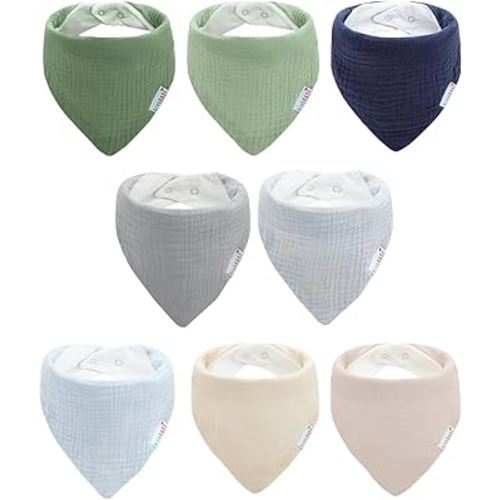 ALVABABY Muslin Baby Bibs,100% Cotton Baby Bandana Drool Bibs for Unisex Girls Boys Newborn Toddlers Drooling and Teething,Adjustable Snap 8 Pack Solid Color