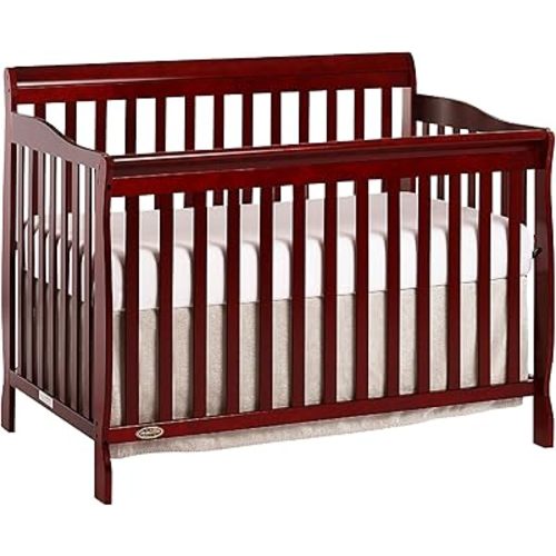 Ashton 4-In-1 Convertible Crib In Cherry, Greenguard Gold, JPMA Certified, Non-Toxic Finishes, Features 4 Mattress Height Settings, Made Of Solid Pinewood