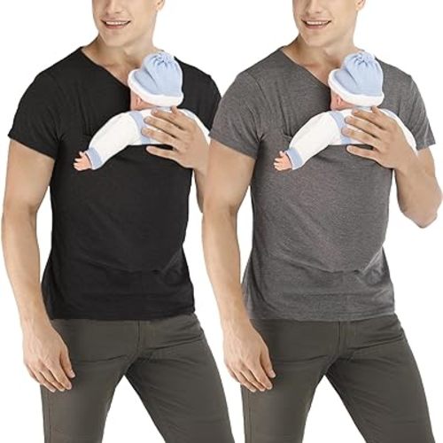 Mens Kangaroo Baby Carrier Shirt, Dad Shirt Baby Carrier Kangaroo Shirt for Dad and Baby V Neck Short Sleeve Kangaroo T Shirt