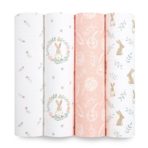 aden + anais essentials Muslin Swaddle Blankets - Blushing Bunnies - 4pk