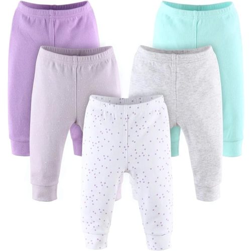 The Peanutshell Baby Girl Pants Set | 5 Pack in Newborn to 24 Month Sizes | Floral, Pink, White, Stars - 3 Months - Multicolored