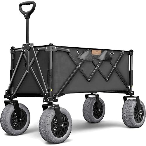 Folding Beach Wagon with Big All-Terrain Wheels for Off-Road Use (Sand/Gravel/Camping Trails) Extra Large Utility Cart with 9" Heavy-Duty Rubber Tires [Outland-XL by Stratton Forge] Black