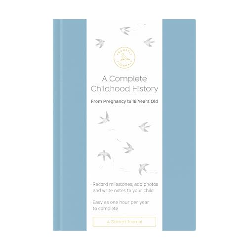 Promptly Journals, A Complete Childhood History: From Pregnancy to 18 Years Old (Dusty Blue, Leatherette) | Baby Book and Pregnancy Journal | Baby Memory Book