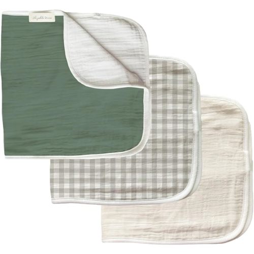 LA PETITE OURSE Baby Burp Cloths - Premium Absorbent Triple Layer - Superior Absorbency for Baby Reflux - Muslin Cotton and Microfiber Layers - 18.89"×9.44" - 3 Pack (Rustic Set)