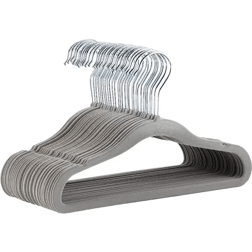 Amazon Basics Kids Velvet, Non-Slip Clothes Hangers for Infant and Toddler, 11.6 Inches (for baby clothes), Pack of 30, Gray