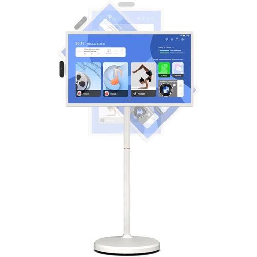 ApoloSign 32 inch FHD Smart Portable TV Gen2, 16G +128G Storage, Android 14 OS, Rolling TV on Wheels with Rotatable Touch Screen, Built-in Battery, Full Swivel Rotation, Voice Remote