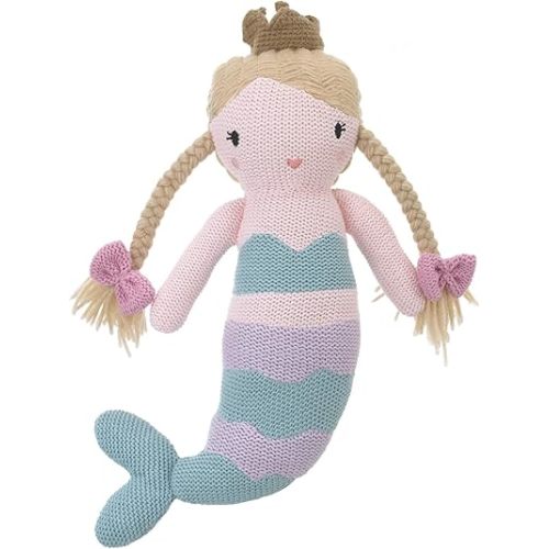 Mermaid 100% Cotton Knitted Plush Toy, Cassidy, Aqua/Lavender