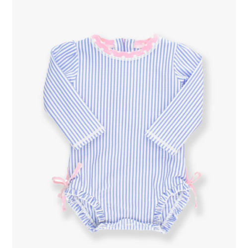 Seersucker Long Sleeve Rash Guard One Piece | RuffleButts & RuggedButts
