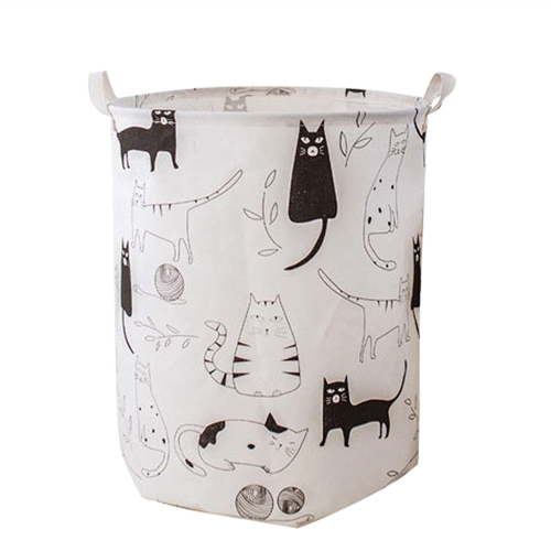 Laundry Basket with Strong Handles, 19.7"H x 15.7"D Collapsible & Convenient Home Organizer Containers for Kids Toys, Baby Clothing, Nursery Hamper, Home decor ( Round - Black Kitty )