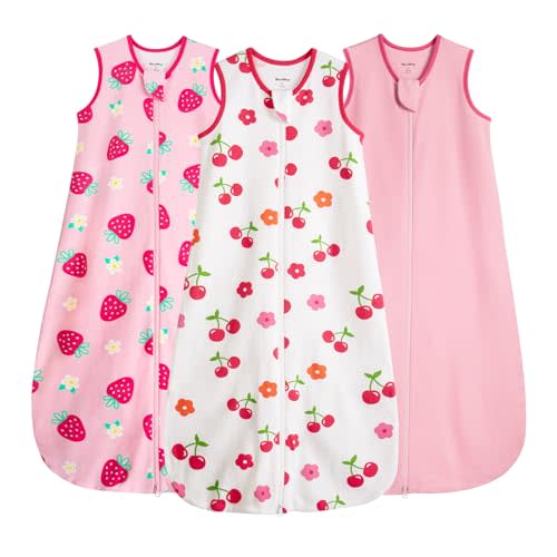 Baby Sleep Sack 6-12 Months 100% Cotton 0.5 Tog Baby Wearable Blanket for Infant, 3 Pack Breathable Soft Lightweight Sleep Sacks with 2-Way Zipper