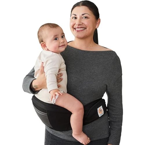 Ergobaby Lift Hip Seat Baby Carrier for Babies and Toddlers 6-48 Months (17-45 lbs) - Ergonomic Baby Carrier with Storage Pockets, Hip-Healthy Positioning - Onyx Black