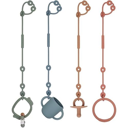 Toy Straps for Baby, Silicone Pacifier Clips, Silicone Adjustable Stretchable Pacifier Teether Straps for Strollers, High Chair, Cribs, Hanging Baskets, Car Seat, Shopping Trolley, BPA Free, 4 Pack