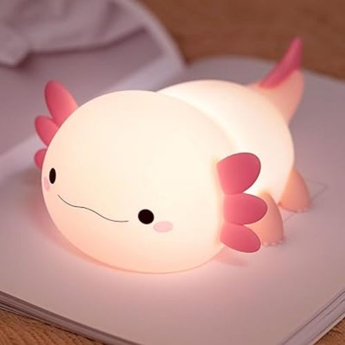 7 Color Axolotl Night Light for Kids,Cute Axolotl lamp Gifts Rechargeable Light Table Lamp Bedside Lamp,LED Animal Silicone Nursery Night Lamp Cute Room Decor Night Light for Kids Girls Boys