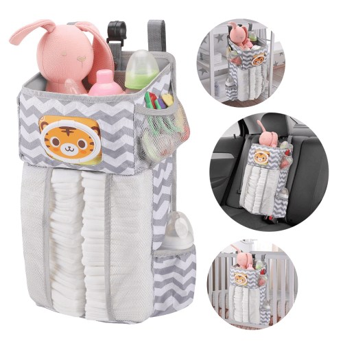 JUANANIUG Baby Crib Hanging Organizer - Diaper & Bottle Storage with Velcro Straps | Multi-Pocket Nursery Storage for Crib, Perfect Baby Shower Gift for New Moms