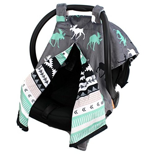 Dear Baby Gear - Baby Car Seat Canopy - Infant Car Seats Covers - Carseat Canopies for Boys and Girls - Toddler Carseat Cover with Snap Opening (Reversible Black, Grey, Mint Moose, Aztec 40"x30")