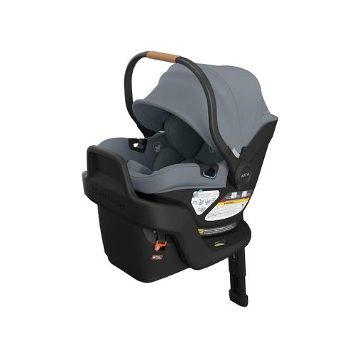 UPPAbaby Aria V2 Lightweight Infant Car Seat - Just Under 6 lbs - Base with Load Leg + Infant Insert + All-Weather FootCover Included - Direct Stroller Attachment - Callum (Stone Blue)