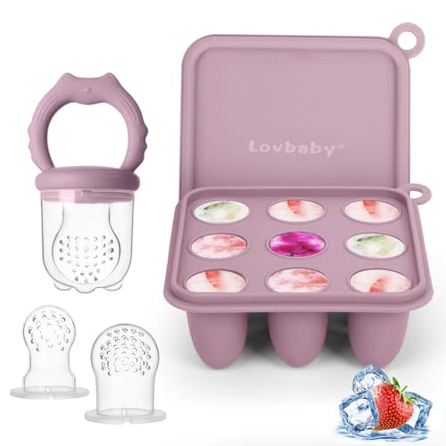 Baby Fruit Food Feeder Breastmilk Popsicle Molds, Silicone Baby Food Freezer Tray for Cooling Teething Relief, Baby Food Feeder for Safe Infant Self Feeding, Includes 3 Extra Food Pacifier