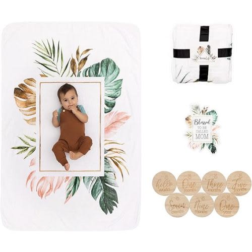 NovaaLife - Milestone Baby Blanket, Wood Props & Sticker - 40" x 60" Large Blanket
