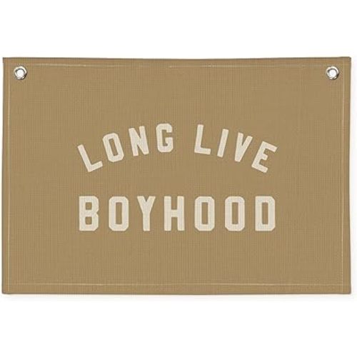 Wheatwin Long Live Boyhood Boys Room Decor - Linen Banner Wall Hanging Canvas Banner Flag Decor for Toddler Boy Room Nursery Playroom - Beige