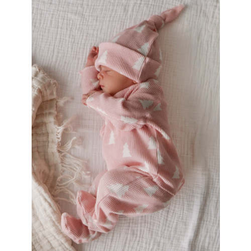 Organic Waffle Kimono & Pant Set, Pink Christmas Trees