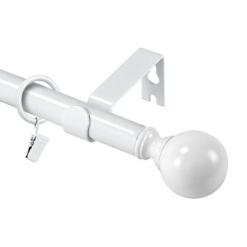 Urbanest Ball Adjustable Single Drapery Curtain Rod Set With Rings, 5-8" Glossy White 48"-84"