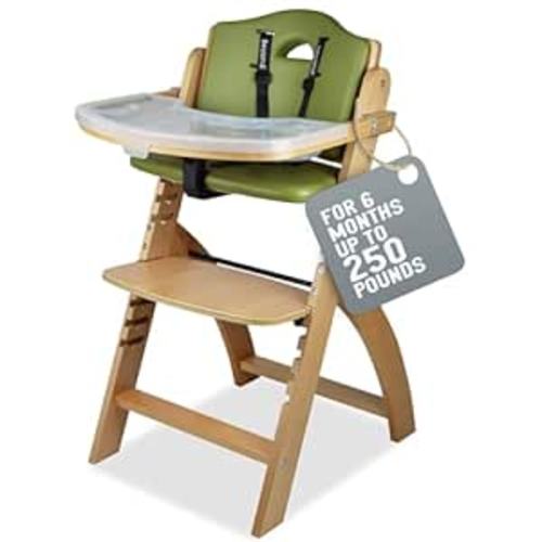 Amazon.com : Abiie Beyond Junior Wooden High Chair with Tray. The Perfect Adjustable Baby Highchair Solution for Your Babies and Toddlers or as a Dining Chair. 6 Months up to 250 Lb. Natural Wood/Olive Cushion : Childrens Highchairs : Baby