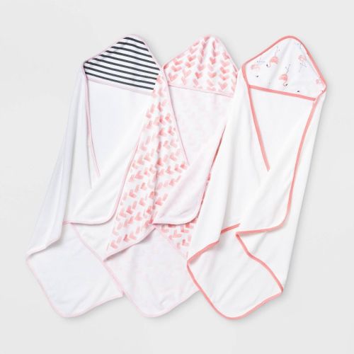 Baby Girls' 3pk Flamingo Hooded Bath Towel Set - Cloud Island™ Coral