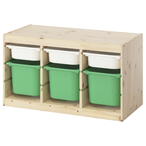 TROFAST Storage combination with boxes - light white stained pine white/bright green 36 5/8x17 3/8x20 1/2 "