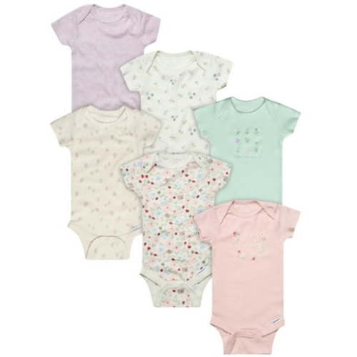 Gerber Baby Neutral 6-Pack Short Sleeve Bodysuits, Sizes Newborn - 18 Months