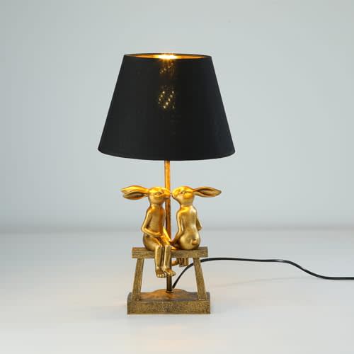 LAZHUG Kissing Bunny Lamp,H16ins Resin Gold Rabbit Table Lamp,Bedroom Bunny Night Light, Energy Efficient Nightstand Lamp,as Present for Belover (Small Black Shade)