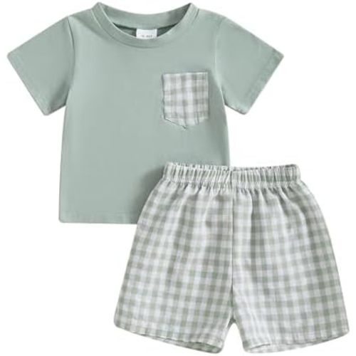 Infant Baby Boy Summer Clothes Short Sleeve Pocket Shirt Checkered Shorts Sets Summer Clothes 6 12 18 Month 2T 3T