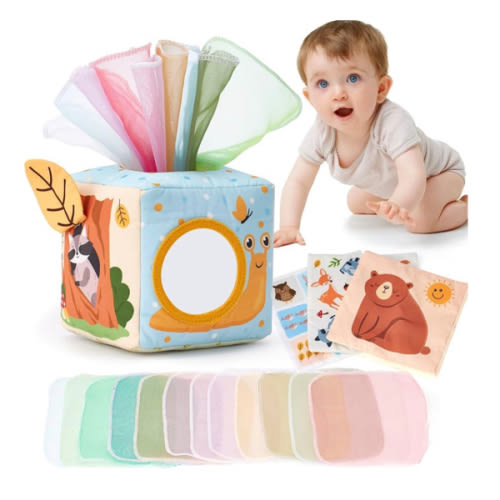 hahaland Baby Tissue Box Toy - Baby Toys 6-12 Months - Montessori Toys for 6 Month Old Must Haves - Baby Boy Girl Shower Gifts for Babies 6 9 12 18 Months Old - Baby Gifts Christmas Stocking Stuffers
