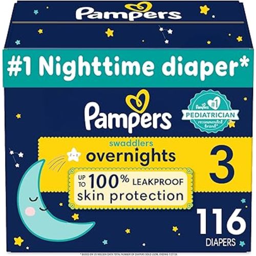 Pampers Swaddlers Overnights Diapers - Size 3, 116 Count, Disposable Baby Diapers, Night Time Skin Protection