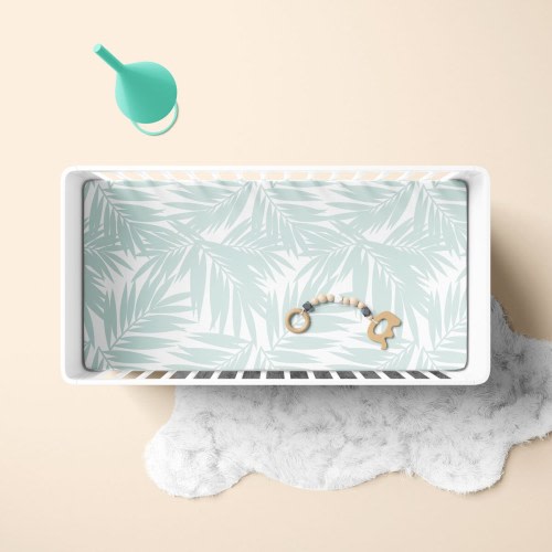 Teal White Coconut Palm Leaves Baby Crib Sheet