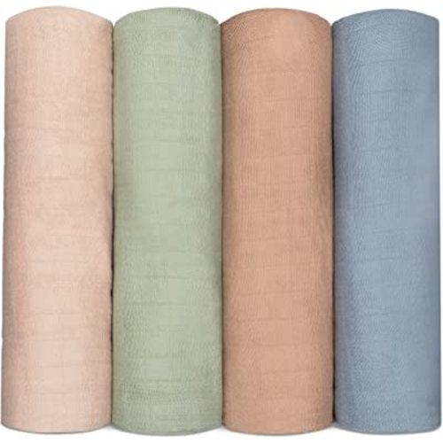 Comfy Cubs Muslin Swaddle Blankets Pack of 4, 47 x 47 Inches, Soft Cotton Baby Blanket Set, Large Multipurpose Swaddling Wraps for Newborns - Self-Soothing Swaddle - Pacific, Cedar, Sage, Blush